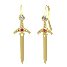Kılıç Küpe - Swarovski ve rodolit garnet 18 ayar altın küpe #xcat5p