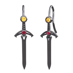 Kılıç Küpe - Sitrin ve rodolit garnet 925 ayar siyah rodyum kaplama gümüş küpe #xqnm3r