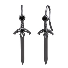 Kılıç Küpe - Siyah zirkon 925 ayar siyah rodyum kaplama gümüş küpe #xskoq6