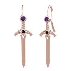 Kılıç Küpe - Ametist ve siyah zirkon 14 ayar rose altın küpe #z3b7r9