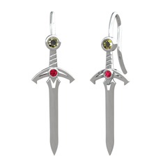 Kılıç Küpe - Peridot ve rodolit garnet 18 ayar beyaz altın küpe #ze4d0f