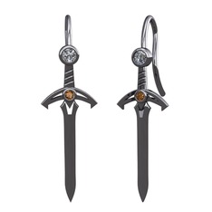 Kılıç Küpe - Pırlanta ve dumanlı kuvars 925 ayar siyah rodyum kaplama gümüş küpe (0.16 karat) #zunfay