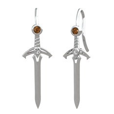 Kılıç Küpe - Dumanlı kuvars ve beyaz zirkon 14 ayar beyaz altın küpe #zyqad4