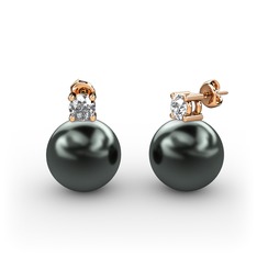 Siyah inci ve beyaz zirkon 925 ayar rose altın kaplama gümüş küpe