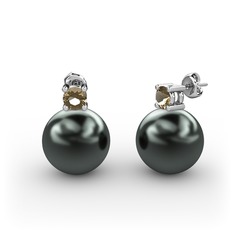 Tektaş İnci Küpe - Siyah inci ve dumanlı kuvars 925 ayar gümüş küpe #11v4m26