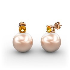 Pembe inci ve sitrin 8 ayar rose altın küpe