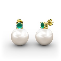 Tektaş İnci Küpe - Inci ve kök zümrüt 925 ayar altın kaplama gümüş küpe #142mdmw