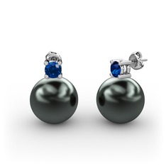 Tektaş İnci Küpe - Siyah inci ve lab safir 8 ayar beyaz altın küpe #14qgbx