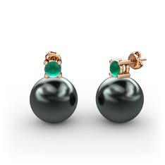 Siyah inci ve kök zümrüt 14 ayar rose altın küpe