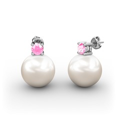 Tektaş İnci Küpe - Inci ve pembe kuvars 18 ayar beyaz altın küpe #16nl12x