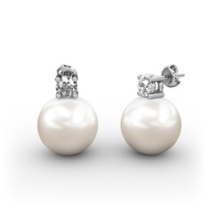 Tektaş İnci Küpe - Inci ve swarovski 18 ayar beyaz altın küpe #17912b