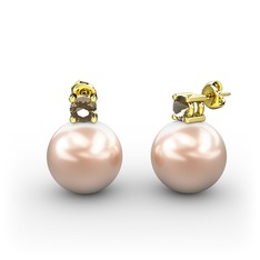 Tektaş İnci Küpe - Pembe inci ve dumanlı kuvars 18 ayar altın küpe #197j3w0