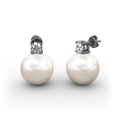 Tektaş İnci Küpe - Inci ve pırlanta 925 ayar siyah rodyum kaplama gümüş küpe (0.48 karat) #1ddripp