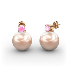 Pembe inci ve pembe kuvars 14 ayar rose altın küpe