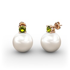 Tektaş İnci Küpe - Inci ve peridot 18 ayar rose altın küpe #1j94aot