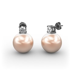 Pembe inci ve swarovski 925 ayar siyah rodyum kaplama gümüş küpe
