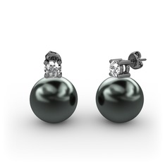 Siyah inci ve swarovski 925 ayar siyah rodyum kaplama gümüş küpe