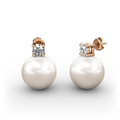 Tektaş İnci Küpe - Inci ve beyaz zirkon 18 ayar rose altın küpe #1nhbf50