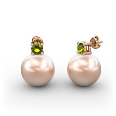 Pembe inci ve peridot 18 ayar rose altın küpe
