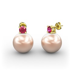 Pembe inci ve rodolit garnet 8 ayar altın küpe