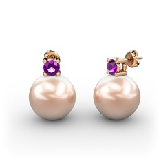 Tektaş İnci Küpe - Pembe inci ve ametist 14 ayar rose altın küpe #1uqr1a8