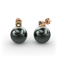 Tektaş İnci Küpe - Siyah inci ve dumanlı kuvars 14 ayar rose altın küpe #1v1zeve