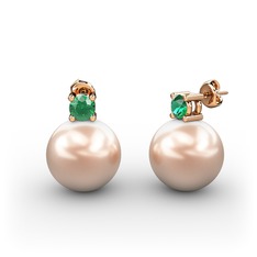 Tektaş İnci Küpe - Pembe inci ve yeşil kuvars 18 ayar rose altın küpe #1w4ucwz