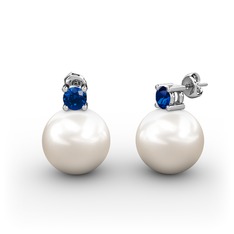 Tektaş İnci Küpe - Inci ve lab safir 8 ayar beyaz altın küpe #3bva17