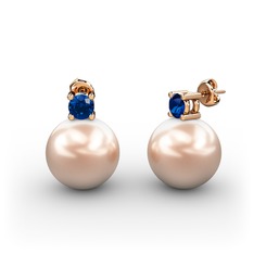 Tektaş İnci Küpe - Pembe inci ve lab safir 14 ayar rose altın küpe #3ci0pn