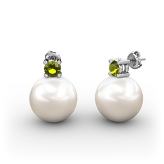 Tektaş İnci Küpe - Inci ve peridot 14 ayar beyaz altın küpe #3kdry8