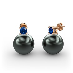 Siyah inci ve lab safir 14 ayar rose altın küpe