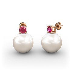 Tektaş İnci Küpe - Inci ve rodolit garnet 18 ayar rose altın küpe #4xwghm