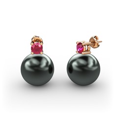 Siyah inci ve rodolit garnet 18 ayar rose altın küpe