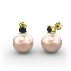 Tektaş İnci Küpe - Pembe inci ve siyah zirkon 18 ayar altın küpe #7ih7ko