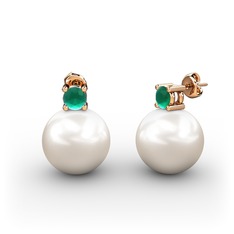 Tektaş İnci Küpe - Inci ve kök zümrüt 18 ayar rose altın küpe #9ighkh