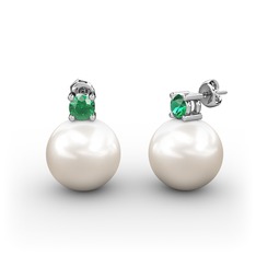 Inci ve yeşil kuvars 14 ayar beyaz altın küpe