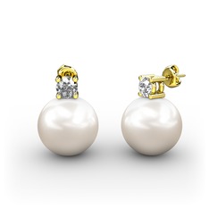Tektaş İnci Küpe - Inci ve swarovski 925 ayar altın kaplama gümüş küpe #d6749s