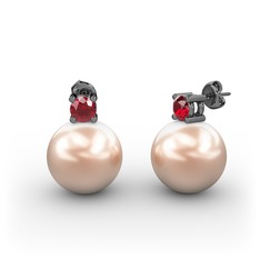 Pembe inci ve garnet 925 ayar siyah rodyum kaplama gümüş küpe