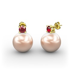 Pembe inci ve garnet 14 ayar altın küpe