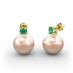 Tektaş İnci Küpe - Pembe inci ve yeşil kuvars 8 ayar altın küpe #fgx5hx