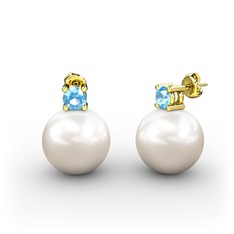 Tektaş İnci Küpe - Inci ve akuamarin 925 ayar altın kaplama gümüş küpe #fsihi1