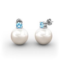 Inci ve akuamarin 14 ayar beyaz altın küpe