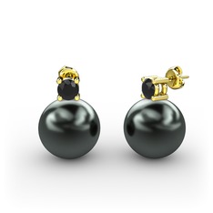 Tektaş İnci Küpe - Siyah inci ve siyah zirkon 925 ayar altın kaplama gümüş küpe #jknmc0