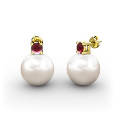 Tektaş İnci Küpe - Inci ve kök yakut 8 ayar altın küpe #oywnan