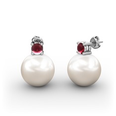 Inci ve kök yakut 925 ayar gümüş küpe