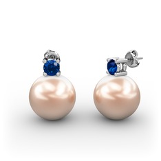 Tektaş İnci Küpe - Pembe inci ve lab safir 925 ayar gümüş küpe #woodz3