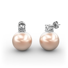 Tektaş İnci Küpe - Pembe inci ve pırlanta 18 ayar beyaz altın küpe (0.48 karat) #ytjn6x