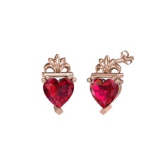 Kalp Claddagh Küpe - Rodolit garnet 14 ayar rose altın küpe #18uxvzb