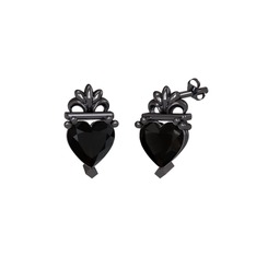 Kalp Claddagh Küpe - Siyah zirkon 925 ayar siyah rodyum kaplama gümüş küpe #19h1i5