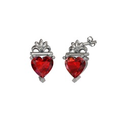 Kalp Claddagh Küpe - Garnet 14 ayar beyaz altın küpe #1frslnr